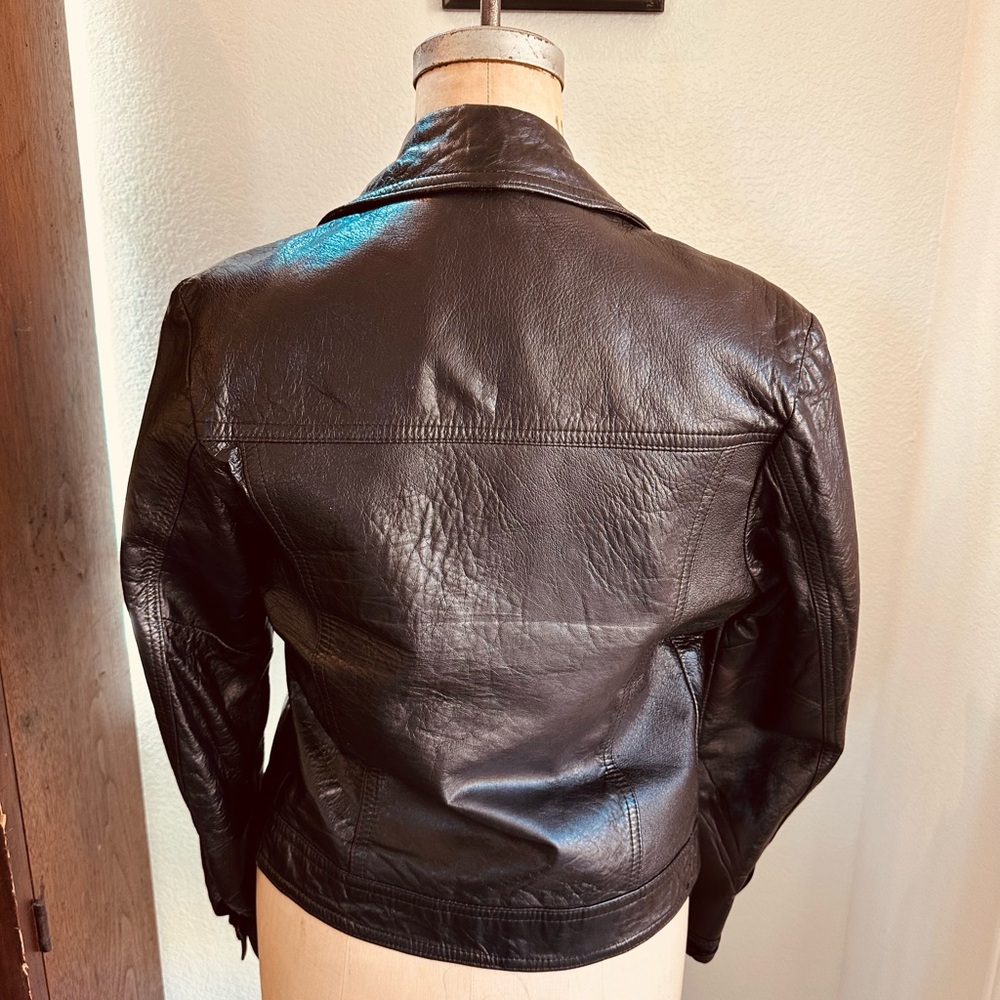 Vintage 1970s Black Leather Jacket with Dagger Collar - Picture 5 of 7